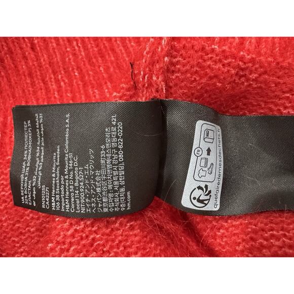 Red Mohair Blend Knit Sweater Cozy Ribbed Mock Neck Pullover Top - Picture 7 of 7